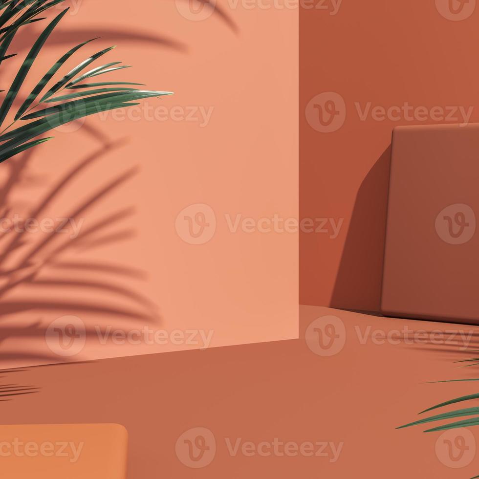 Abstract background for presentation or ads, Calming coral scene and tropical plants and shadow on background. 3d rendering photo