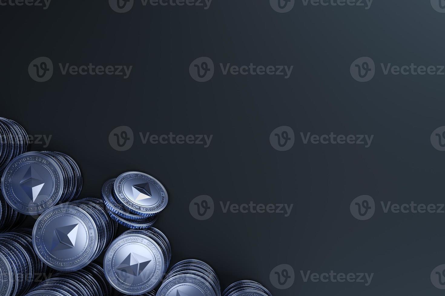 Mockup stack Ethereum coins. For crypto currency market, token exchange promoting, advertising purpose. 3d rendering photo