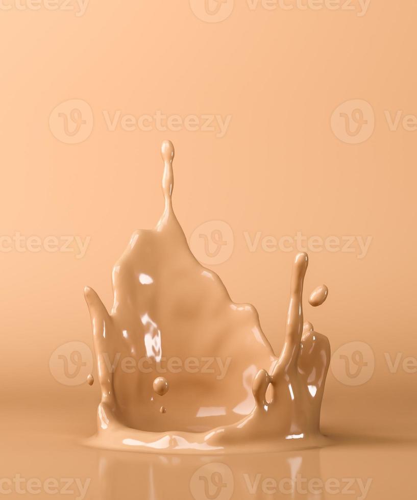 Beige liquid splash in beige scene, abstract mockup background for presentation. 3d rendering photo