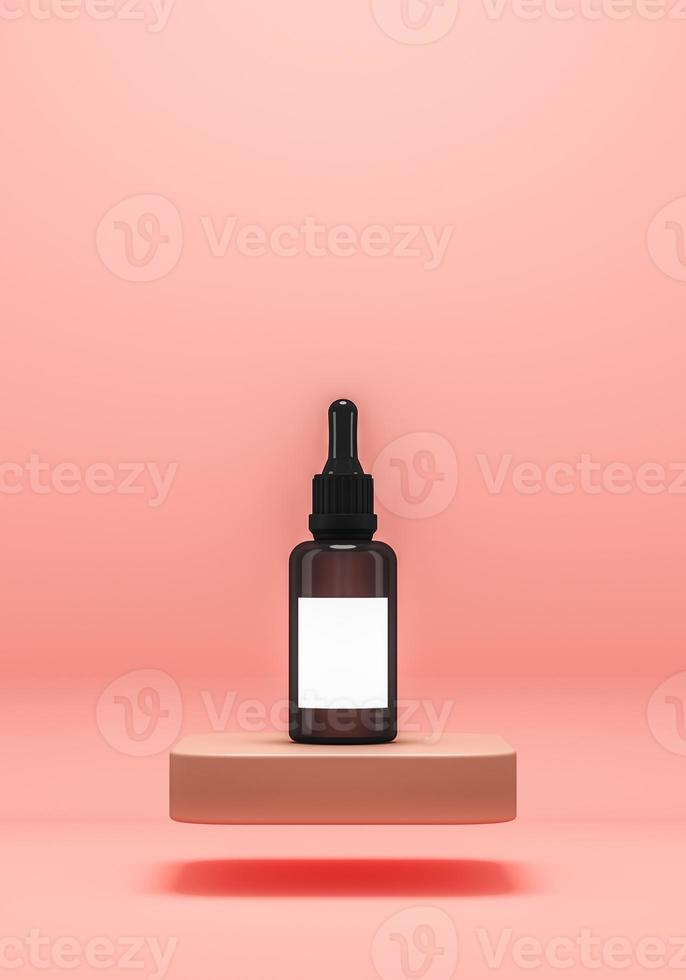 The serum bottle on floating platform on pink backdrop, Minimalist background for cosmetic presentation. 3d rendering photo