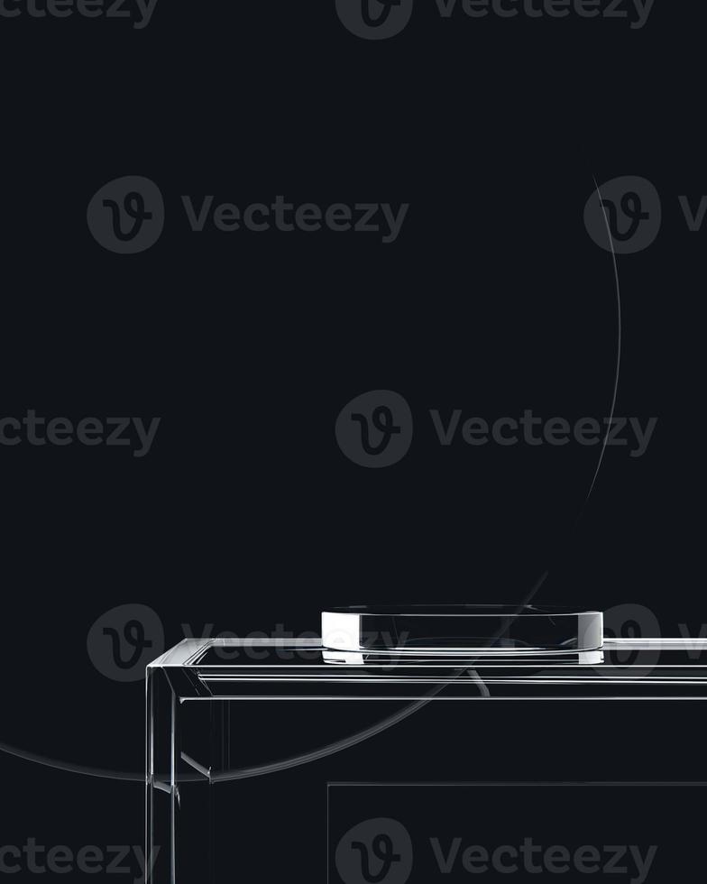 Glass platform on dark background, Background for product presentation. 3d rendering photo