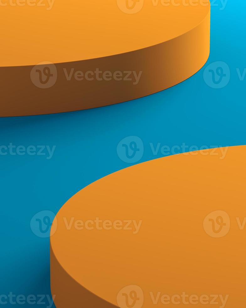 Two yellow cylinders Arrange a curve on the blue background, abstract background for banner or cover. photo