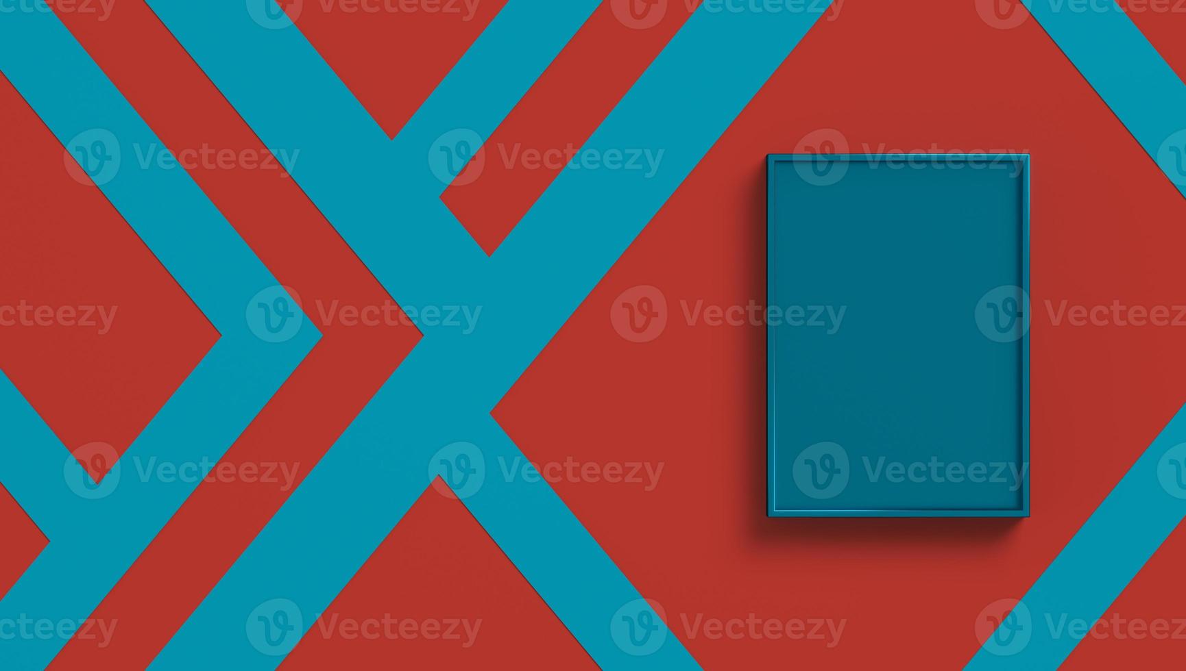 The blue tray on red and blue line backdrop, abstract background for branding or presentation. photo