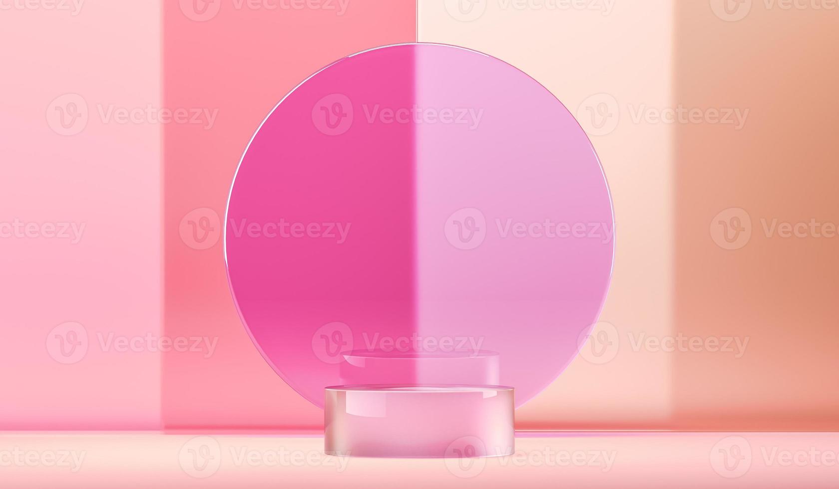 Abstract background for product presentation or branding, Clear glass platform on abstract pink background. 3d rendering photo
