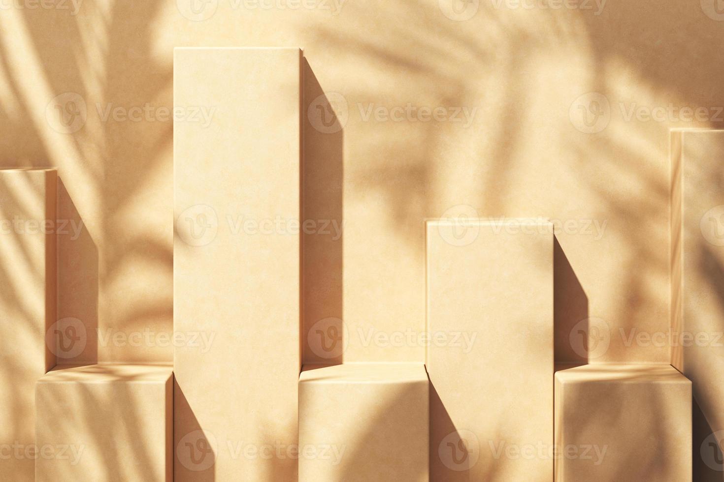 Abstract background for product presentation, Sunlight and shade of tropical plants on beige cement platform. 3d rendering photo