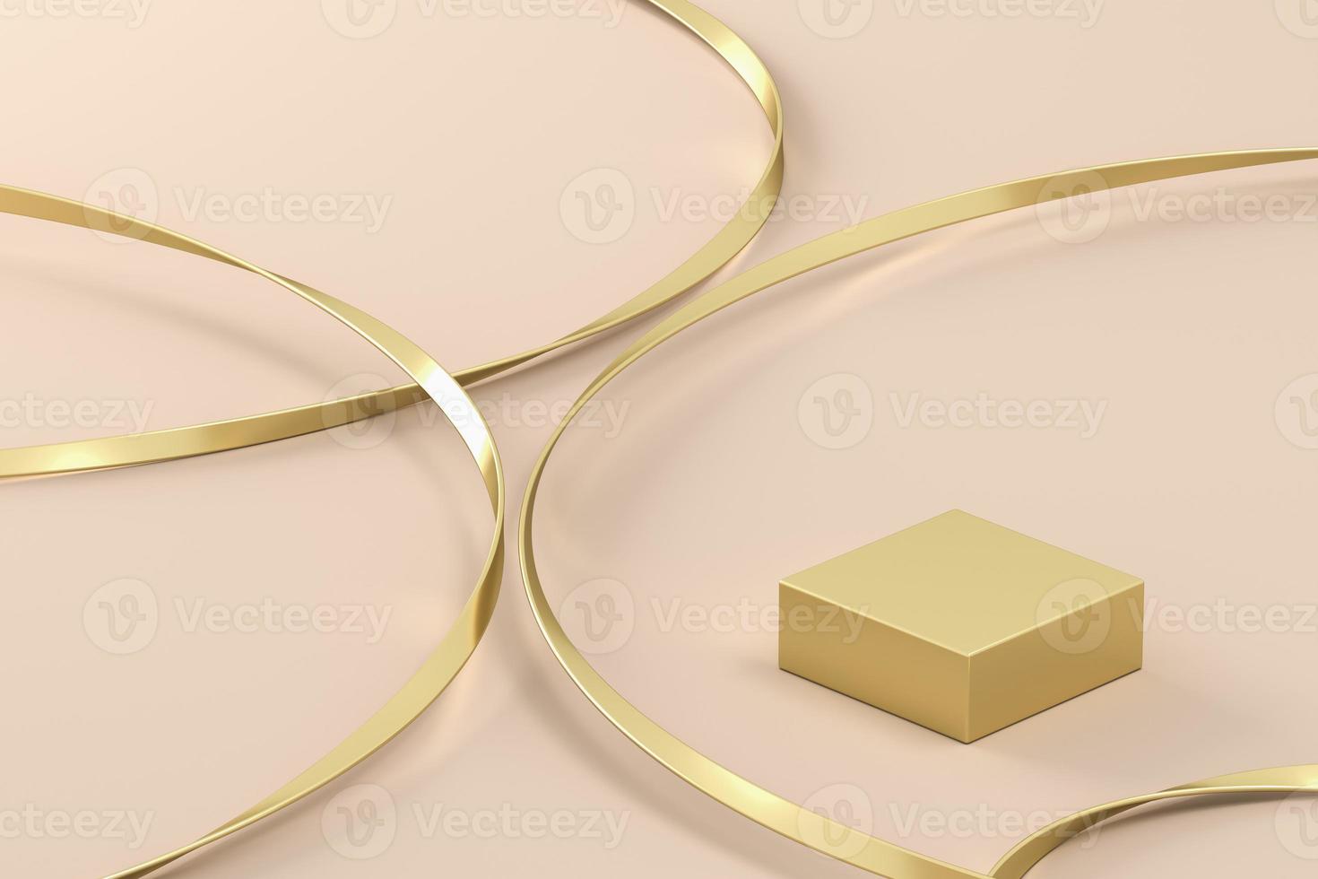Abstract background for product presentation or branding, Gold platform and gold metal line on beige background. 3d rendering photo