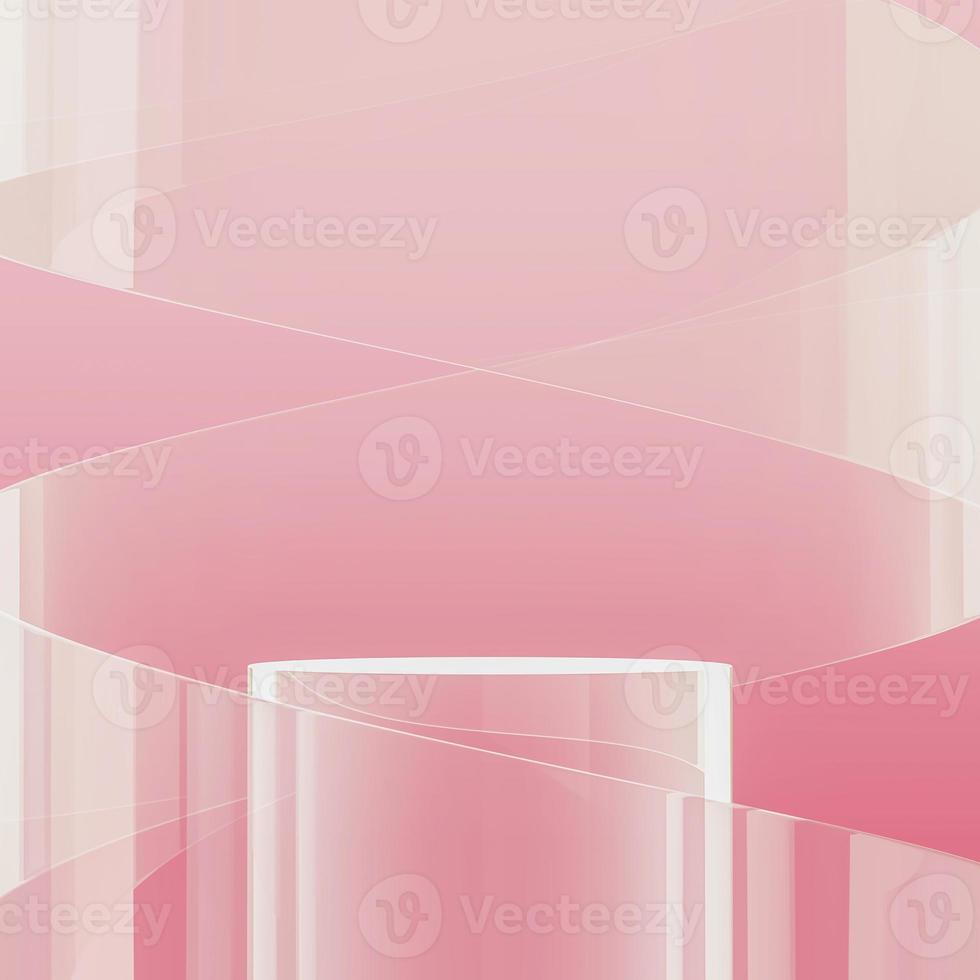 Pink cylindrical podium and glass curve background, minimal abstract background for product presentation. 3d rendering photo