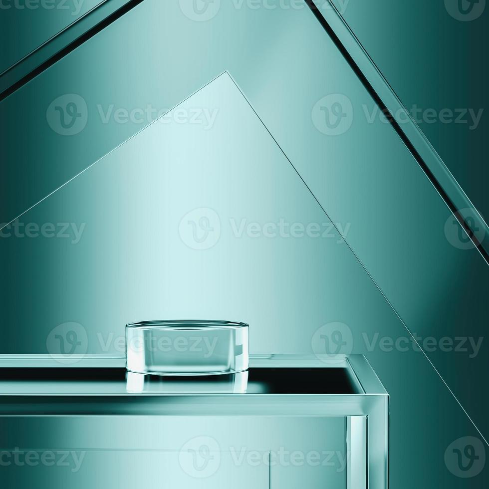 Glass platform on gradient blue background, Background for product presentation. 3d rendering photo