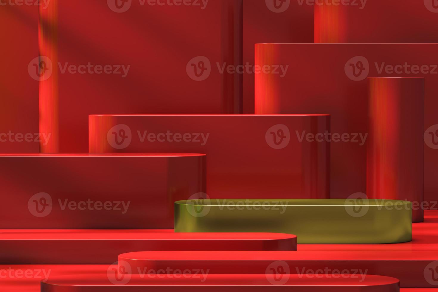 Gold step pasted in the middle of the red steak. minimal mockup gold podium and red background step for product presentation photo