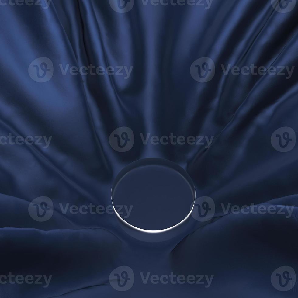 The glass plinth falling on shiny blue fabric, Abstract background for presentation. 3d rendering photo