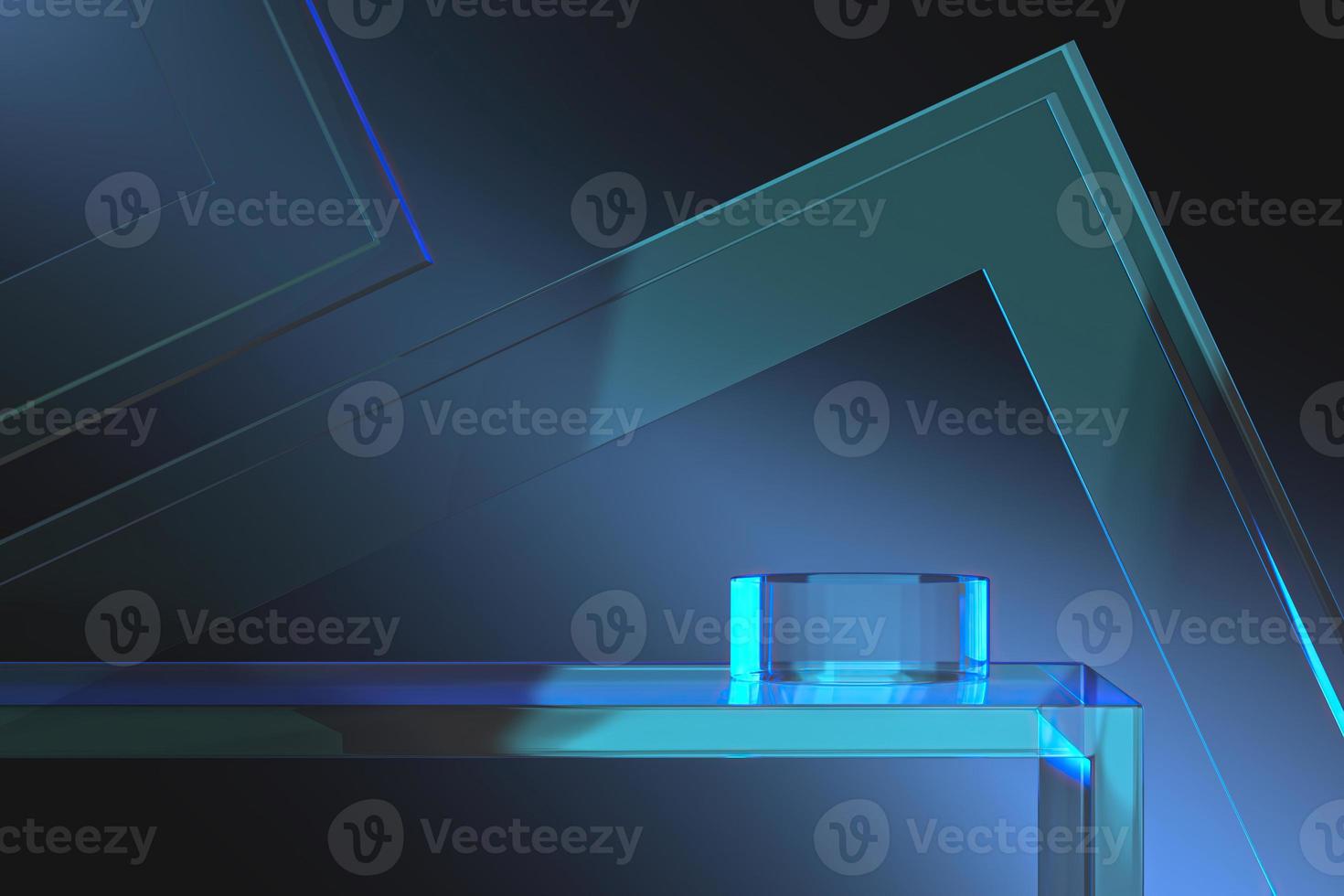 Glass platform on gradient blue background, Background for product presentation. 3d rendering photo
