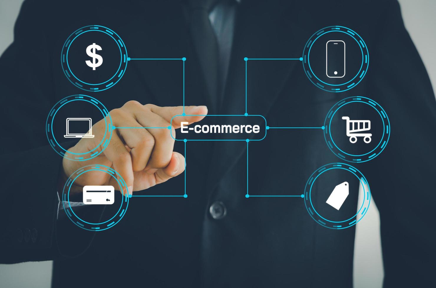 E-commerce Online Shopping Digital marketing Internet business technology concept on virtual screen. photo