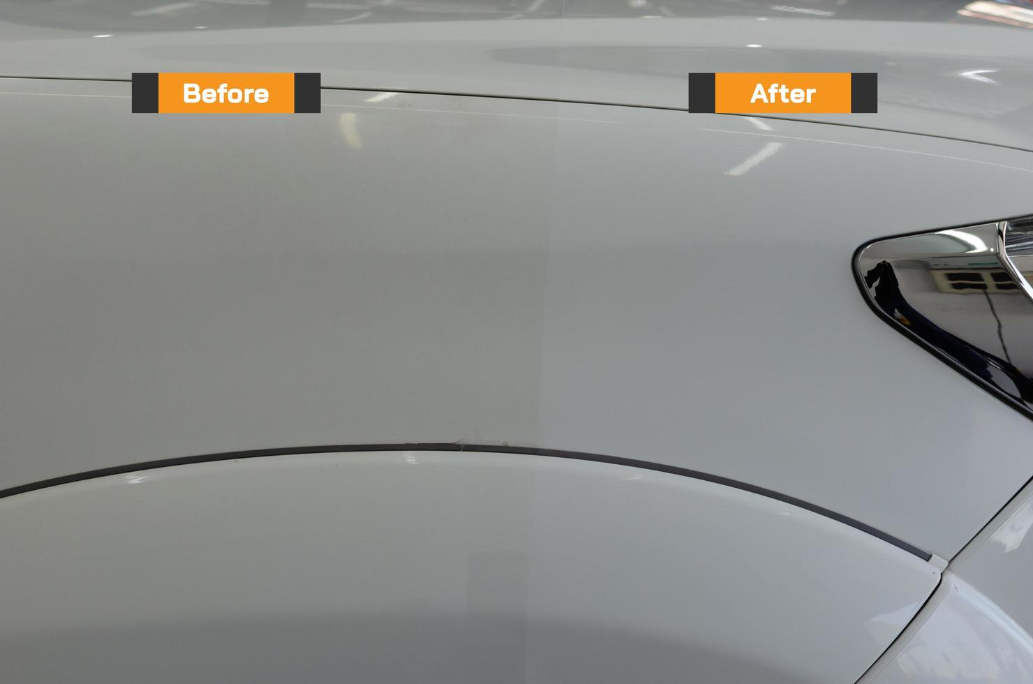 before and after car polishing process process. Car detailing. photo
