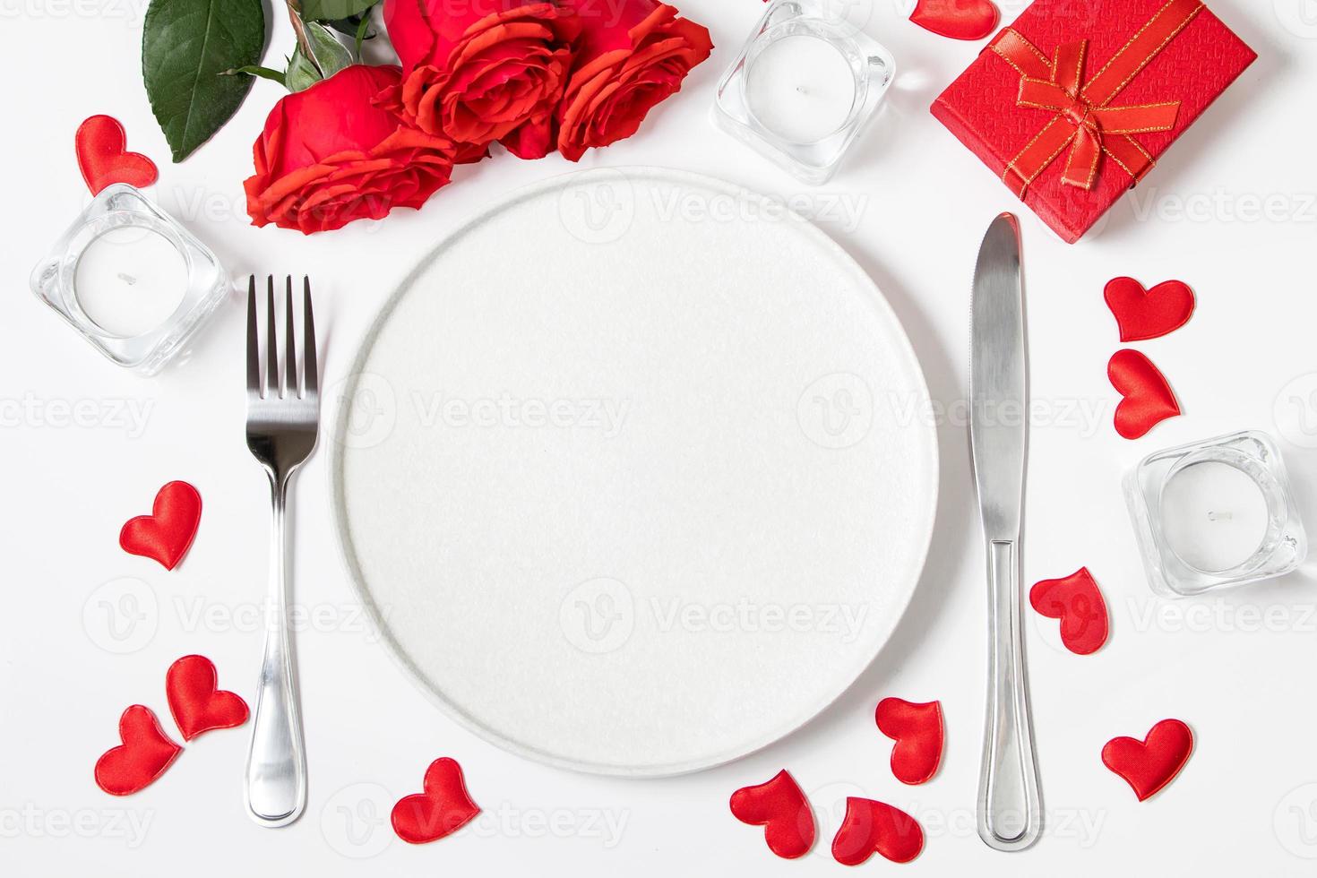 Valentine's day romantic dinner concept. Beautiful table setting. photo