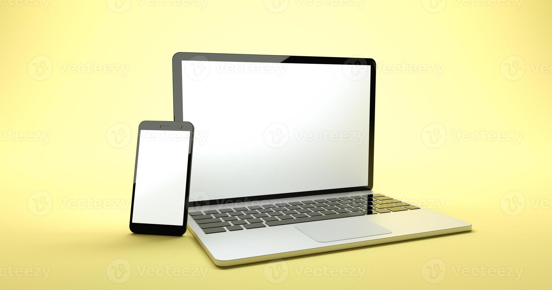 Full screen smartphone and laptop mockup design. Digital device set photo