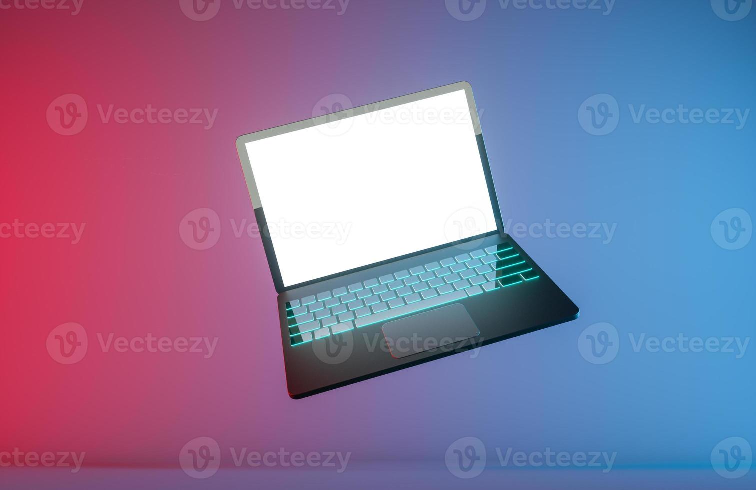 Gaming laptop float with color led keyboard glow at abstract background