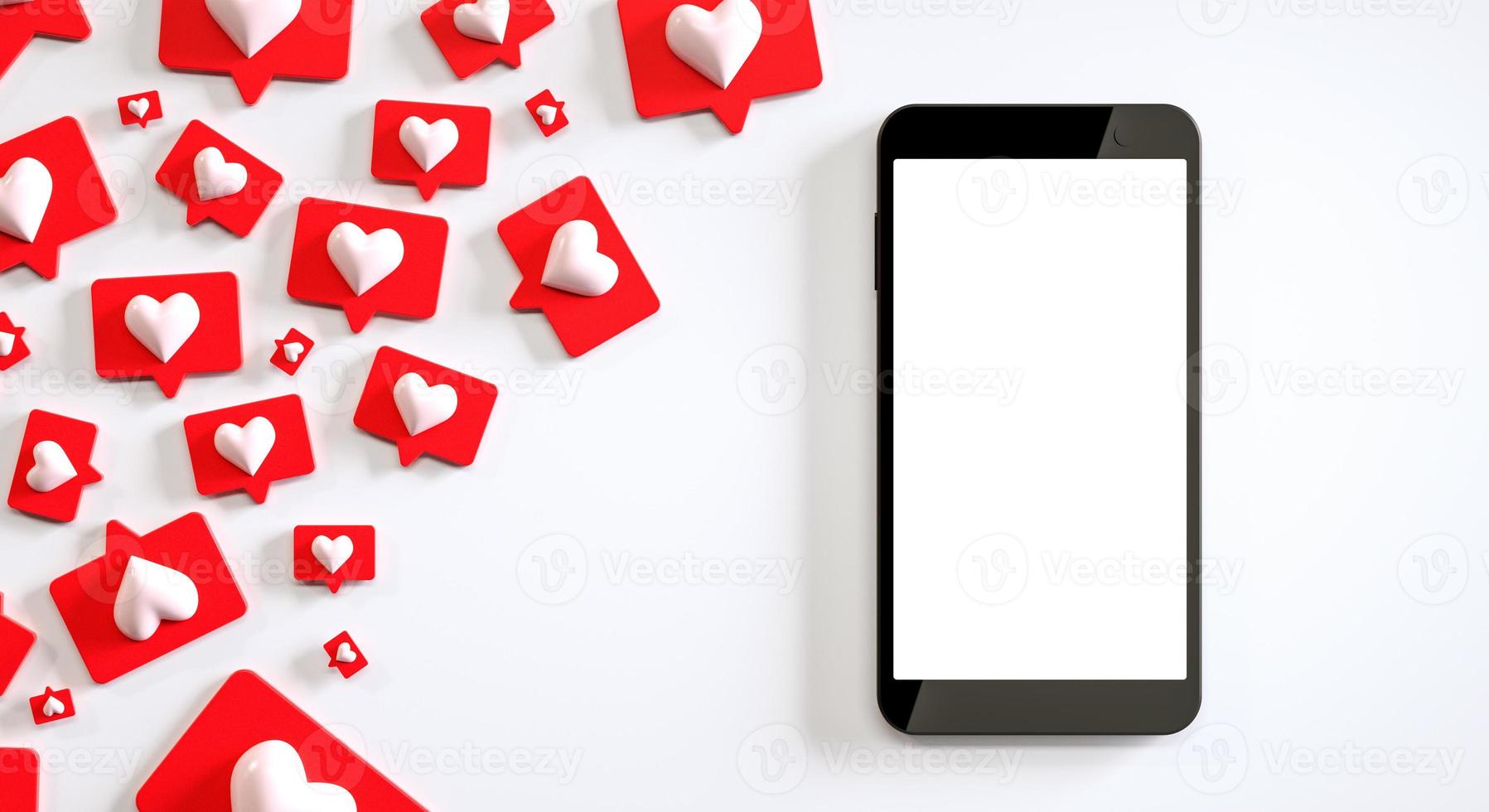Mobile phone mockup blank screen with many social media like notifications. 3D render photo