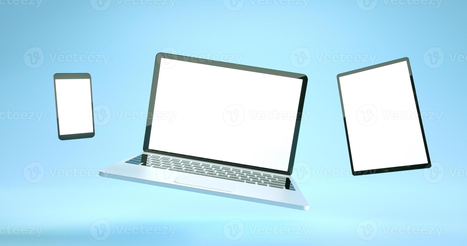 Full screen smartphone, tablet and laptop mockup design. Digital device set photo