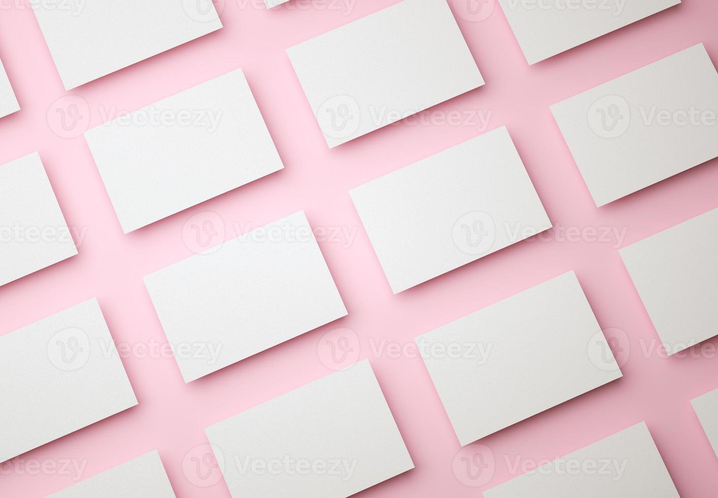 3d illustration. Blank white business cards design template on isolated pink background. Visiting card for business and personal use. photo