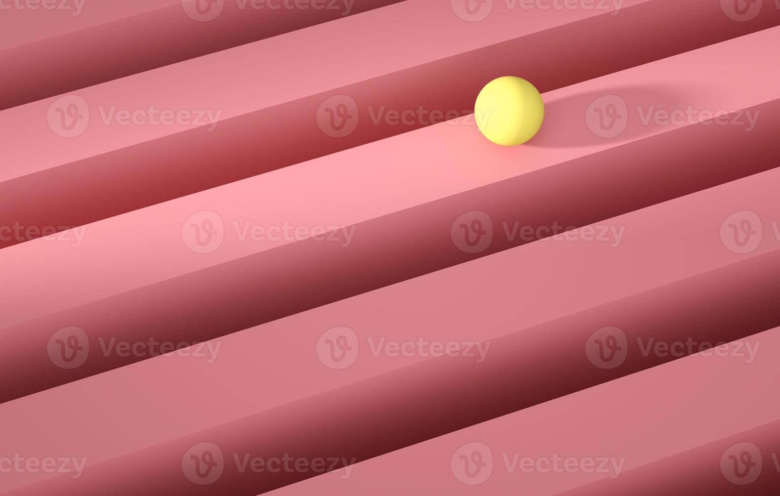 Geometric yellow sphere rolling over a pink stripe. Abstract background concept, 3d render photo