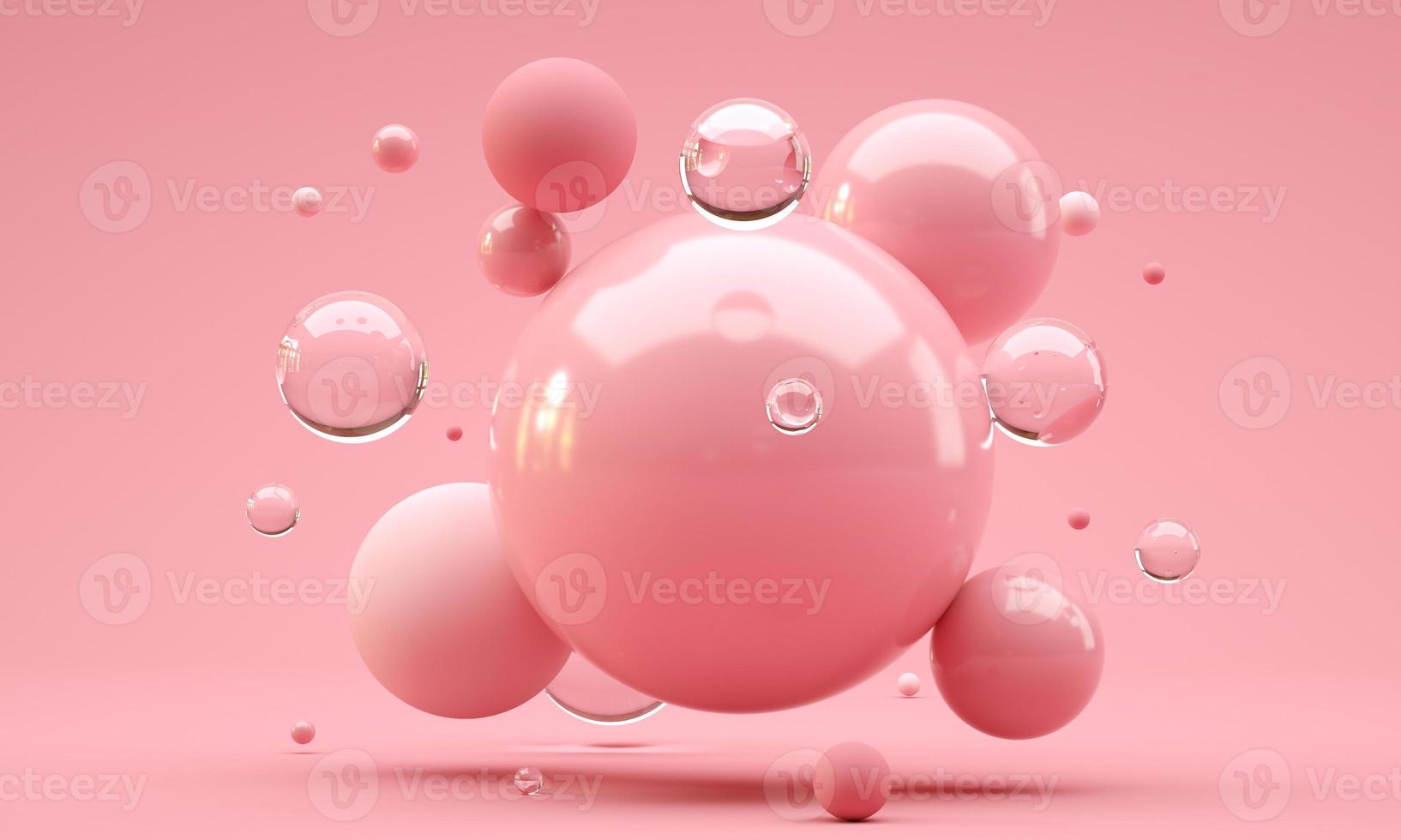 3D Illustration. Shiny balls with different size on pink color background. Abstract background concept. photo