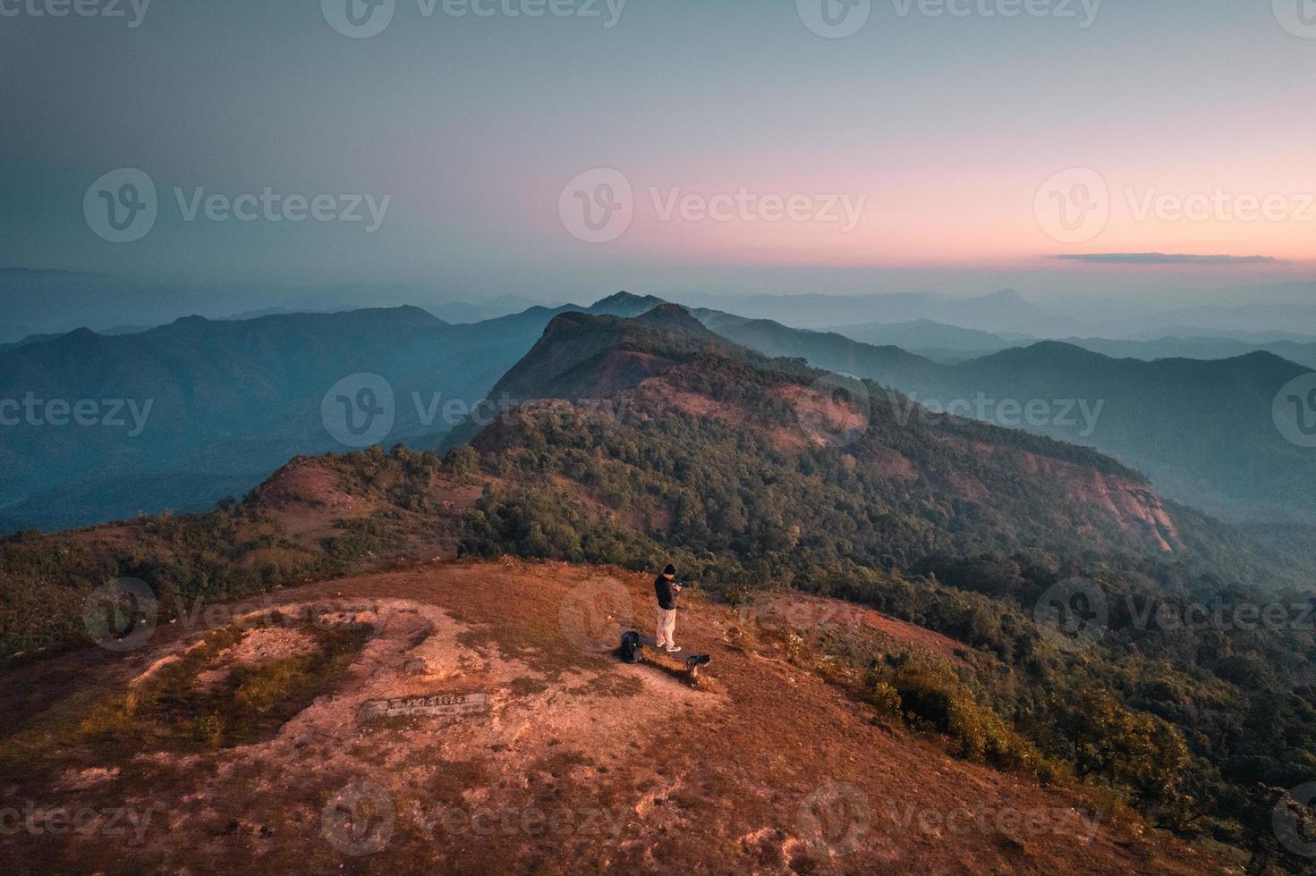 early morning mountain from above before sunrise photo