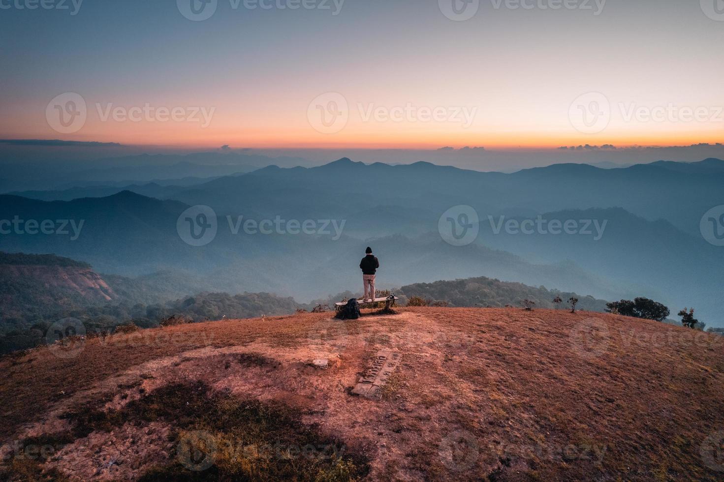 early morning mountain from above before sunrise photo