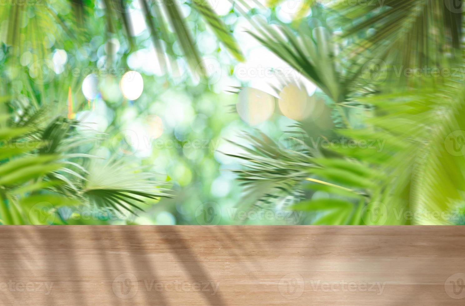 blank of wood top table at garden photo