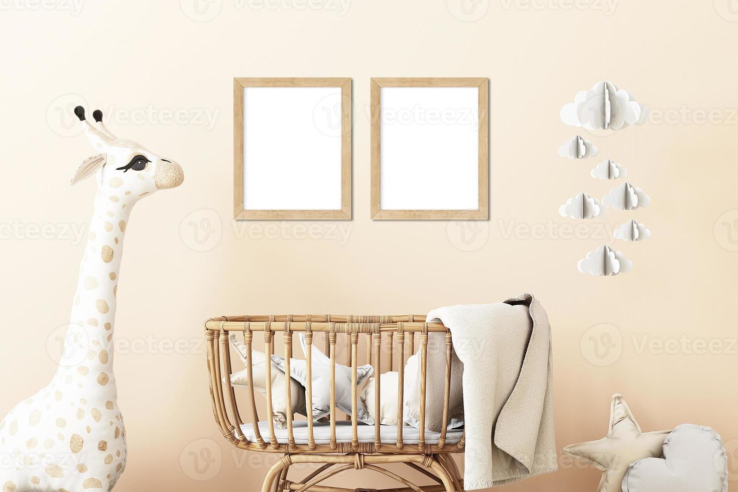 Boho style frame mockup in nursery for newborns photo