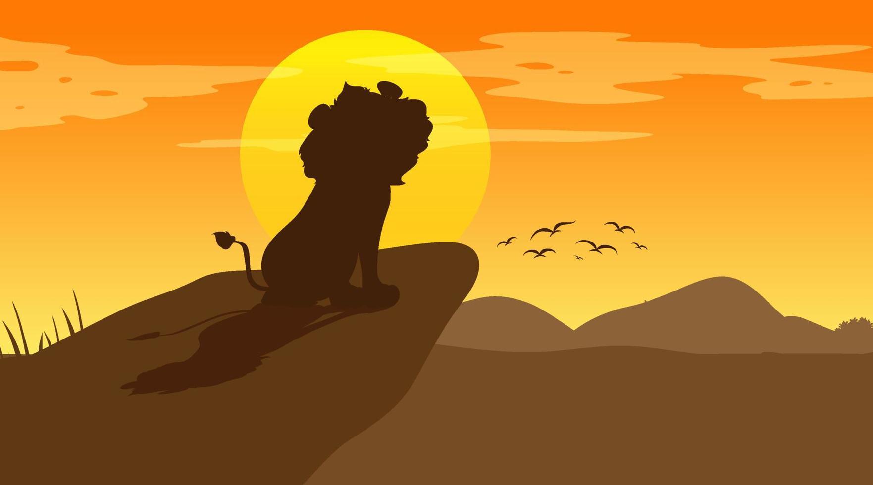 Lion silhouette at savanna forest vector