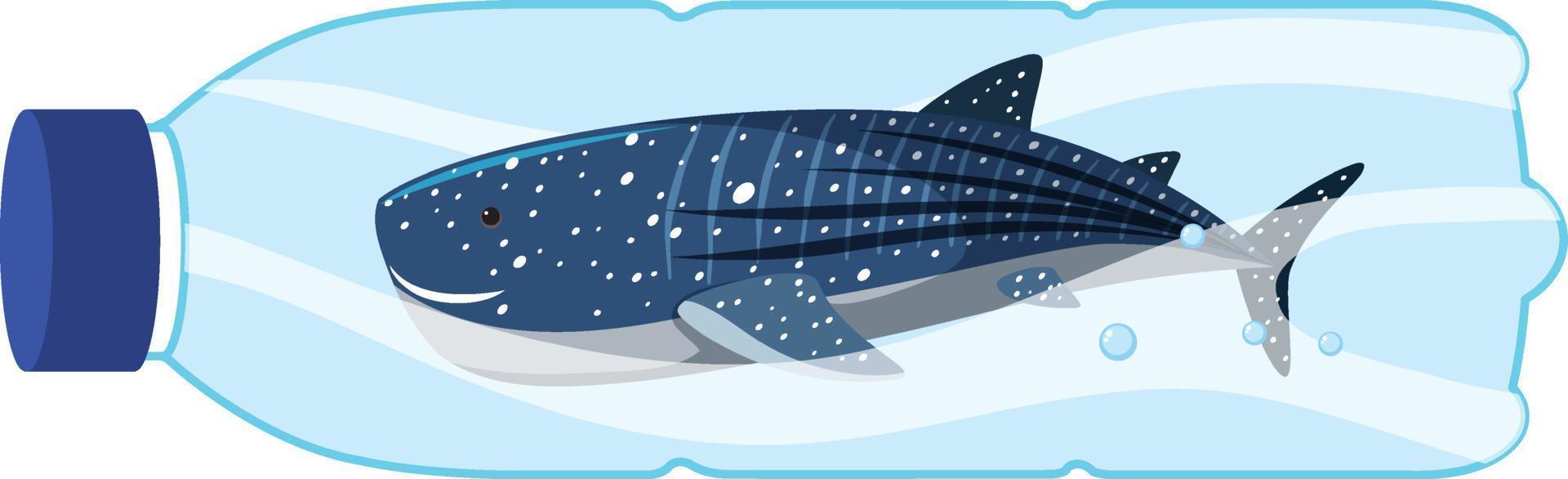 Save planet concept with blue whale in plastic bottle vector