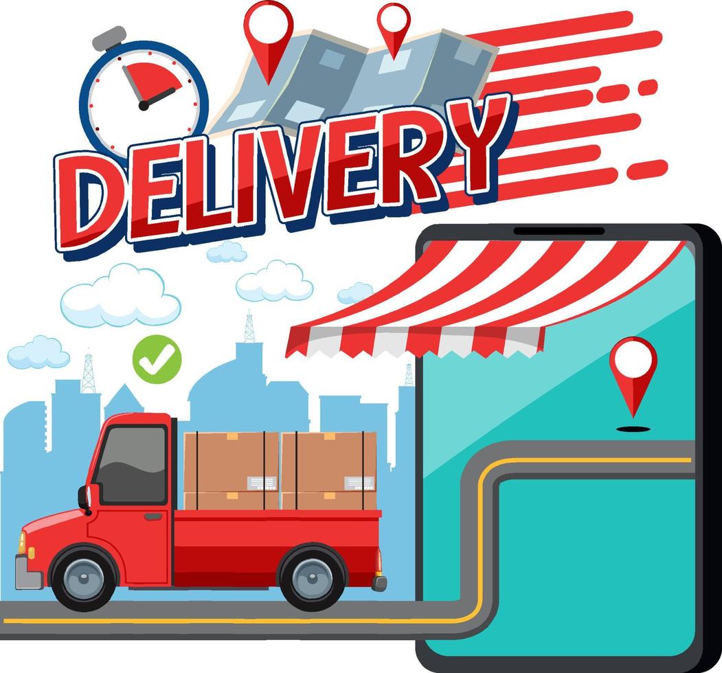Delivery logotype with pickup car and smartphone vector