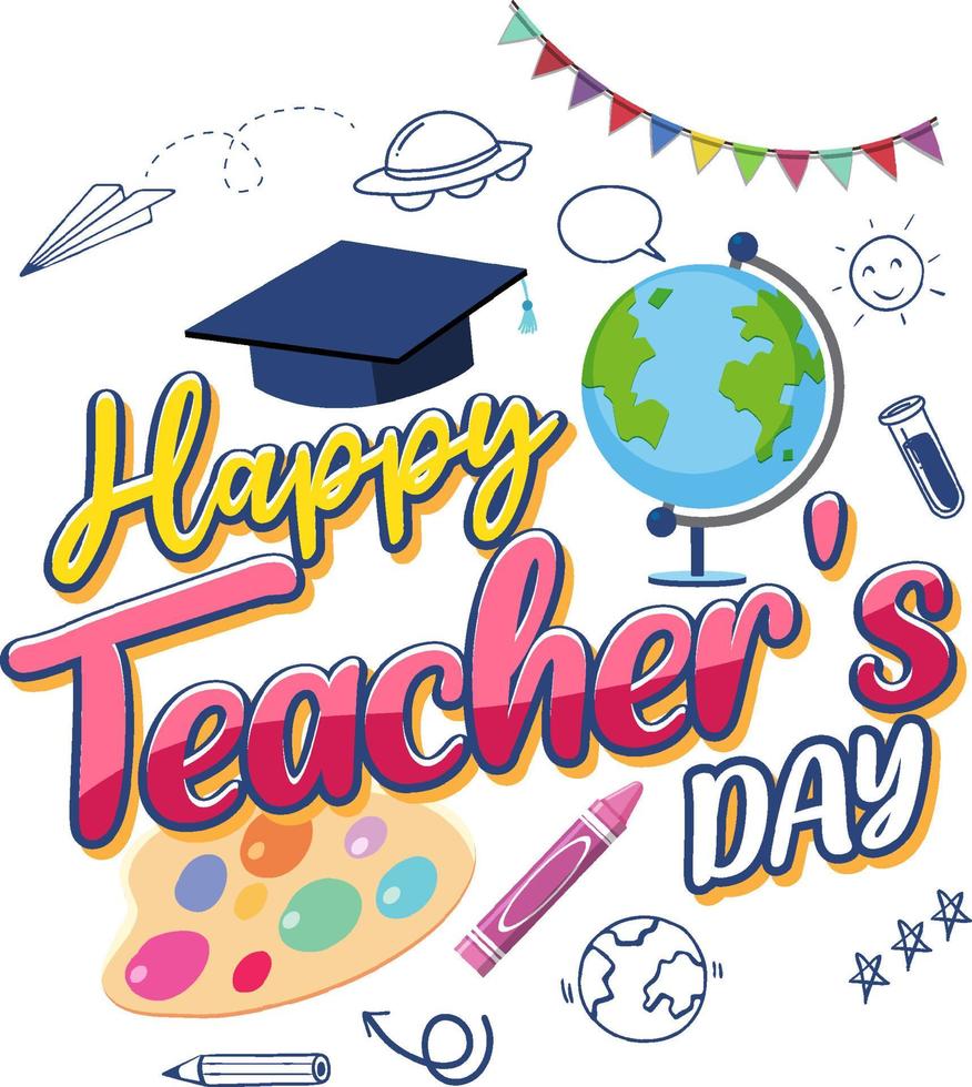 Happy Teacher's Day banner with school objects vector