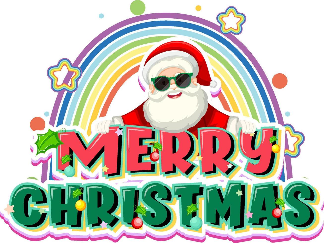Merry Christmas banner with Santa Claus and rainbow vector