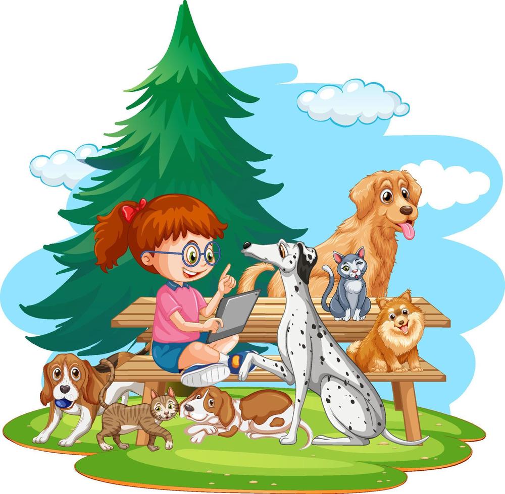 Children playing with many dogs vector