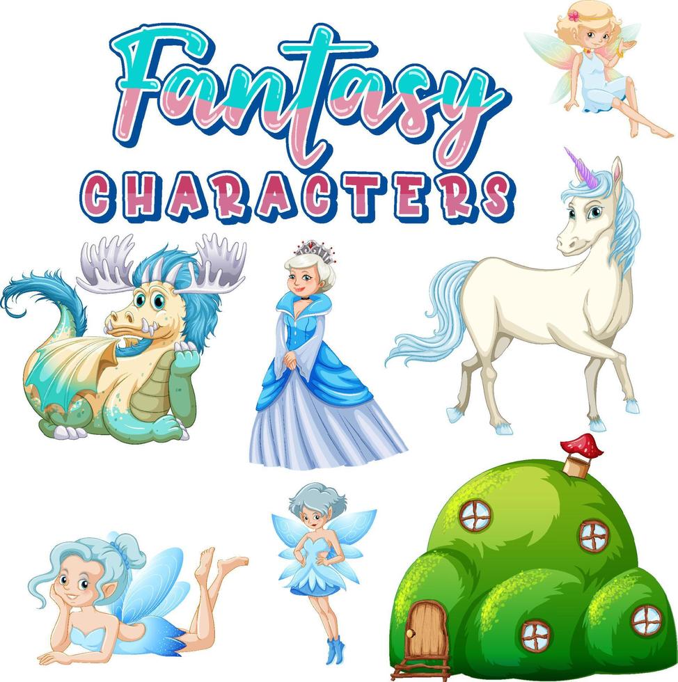 Set of fairy tales cartoon characters vector