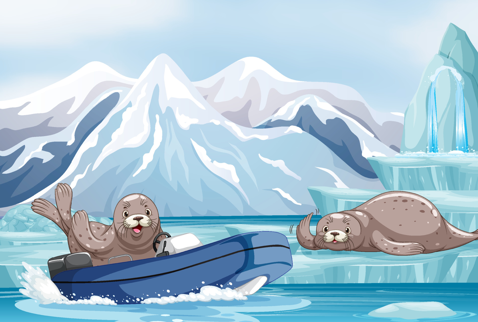 Antarctica landscape with seal in a boat 5346797 Vector Art at Vecteezy