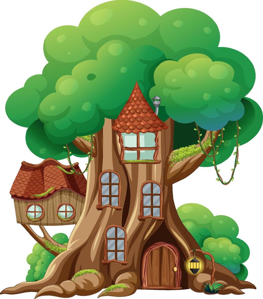 Casa del árbol de fantasía aislado sobre fondo blanco. vector