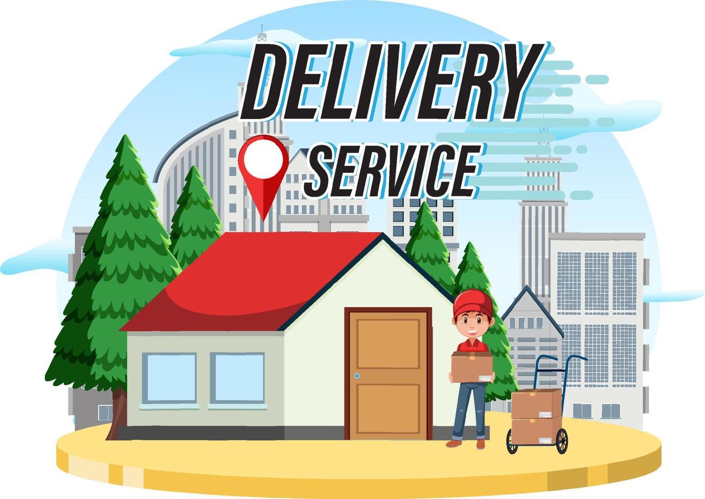 Delivery Service with courier delivering packages vector