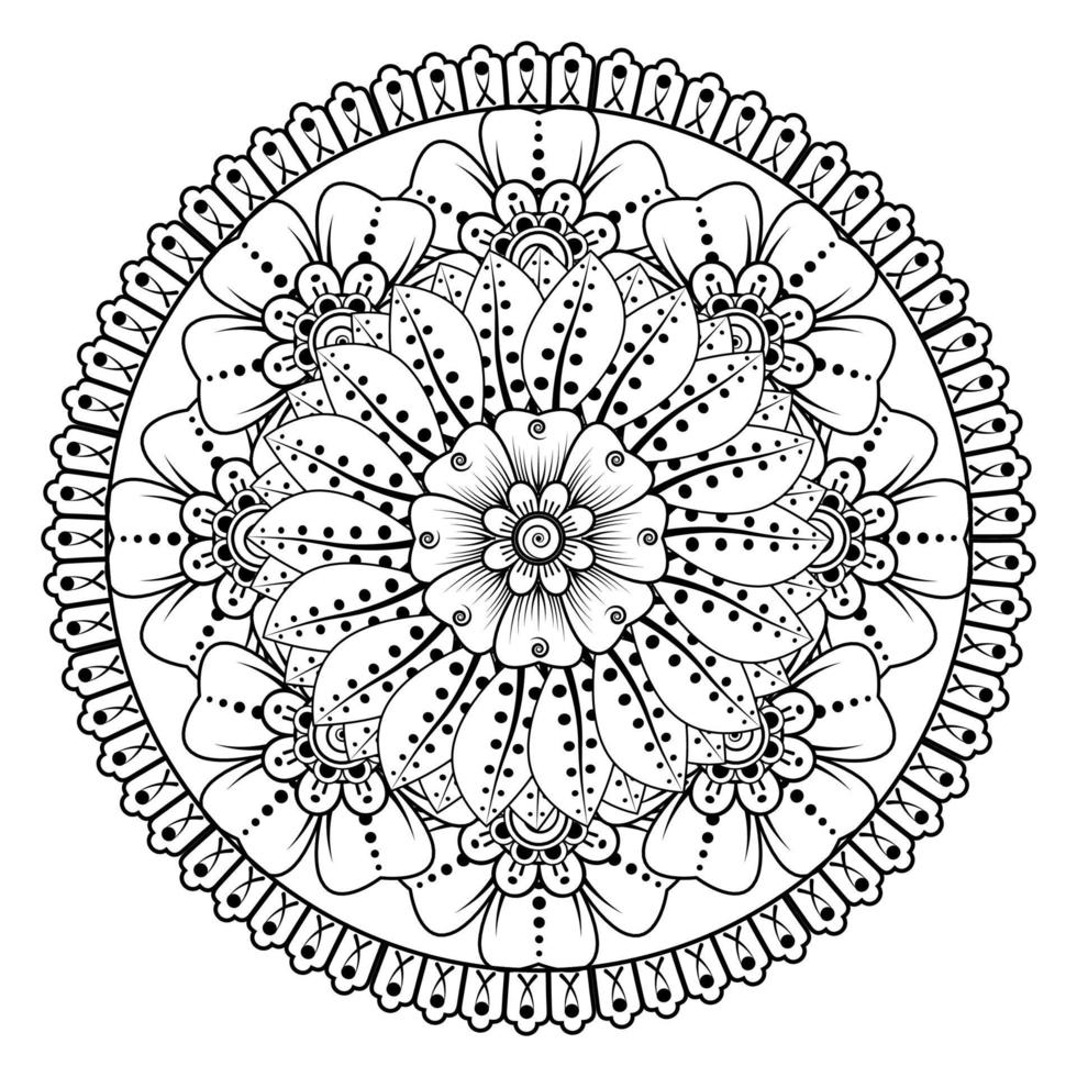 patrón circular en forma de mandala para henna, mehndi, tatuaje, decoración. adorno decorativo en estilo étnico oriental. página de libro para colorear. vector