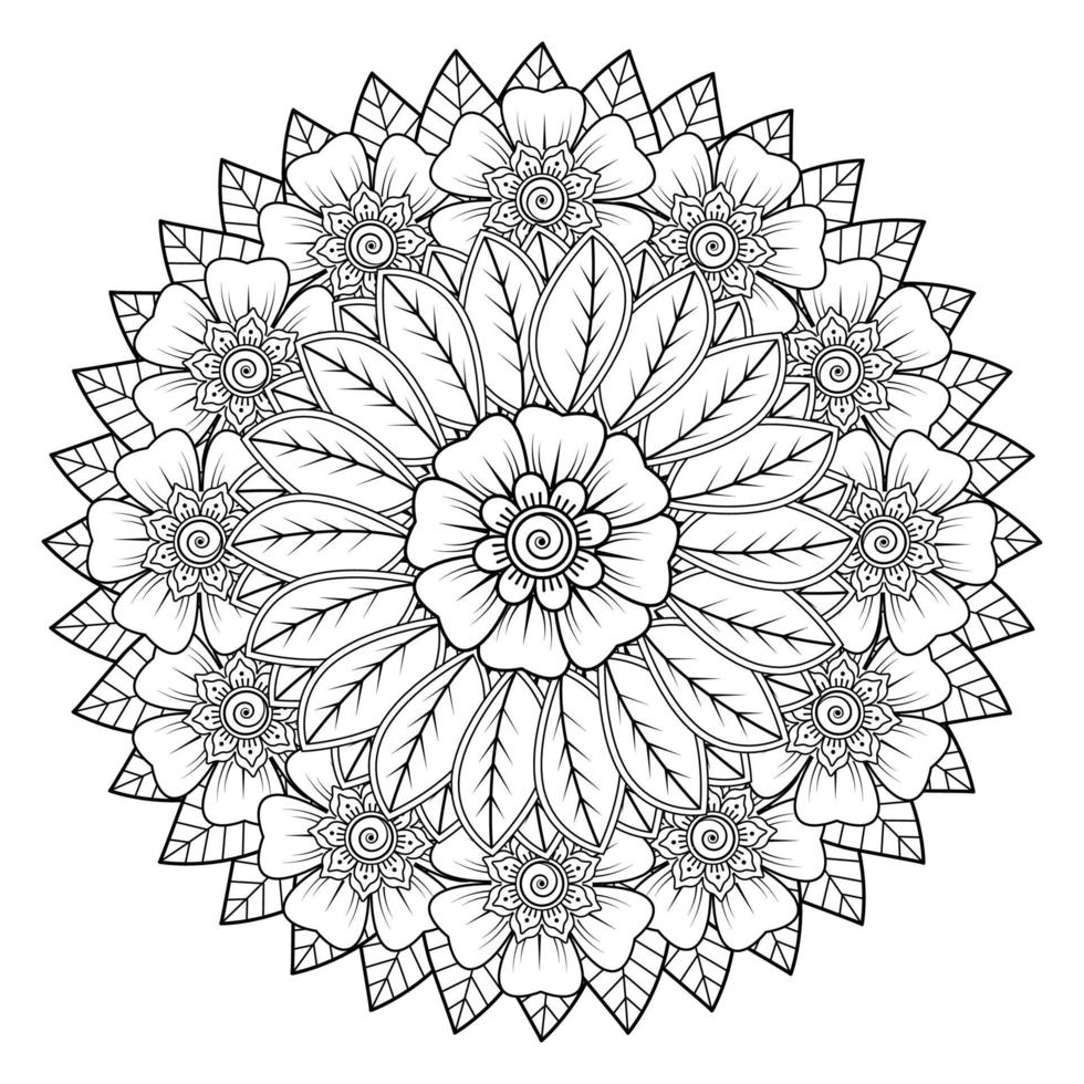 patrón circular en forma de mandala para henna, mehndi, tatuaje, decoración. adorno decorativo en estilo étnico oriental. página de libro para colorear. vector