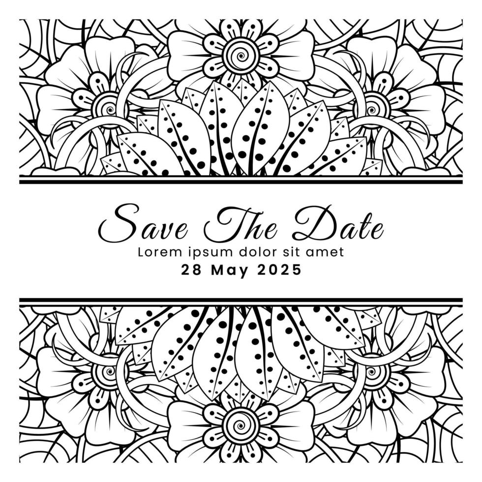 Save the date with mehndi flower. decoration in ethnic oriental, doodle ornament. vector