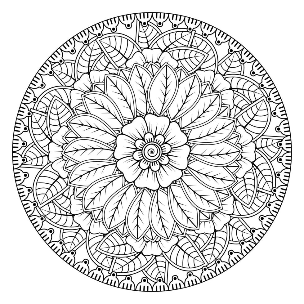 patrón circular en forma de mandala para henna, mehndi, tatuaje, decoración. adorno decorativo en estilo étnico oriental. página de libro para colorear. vector