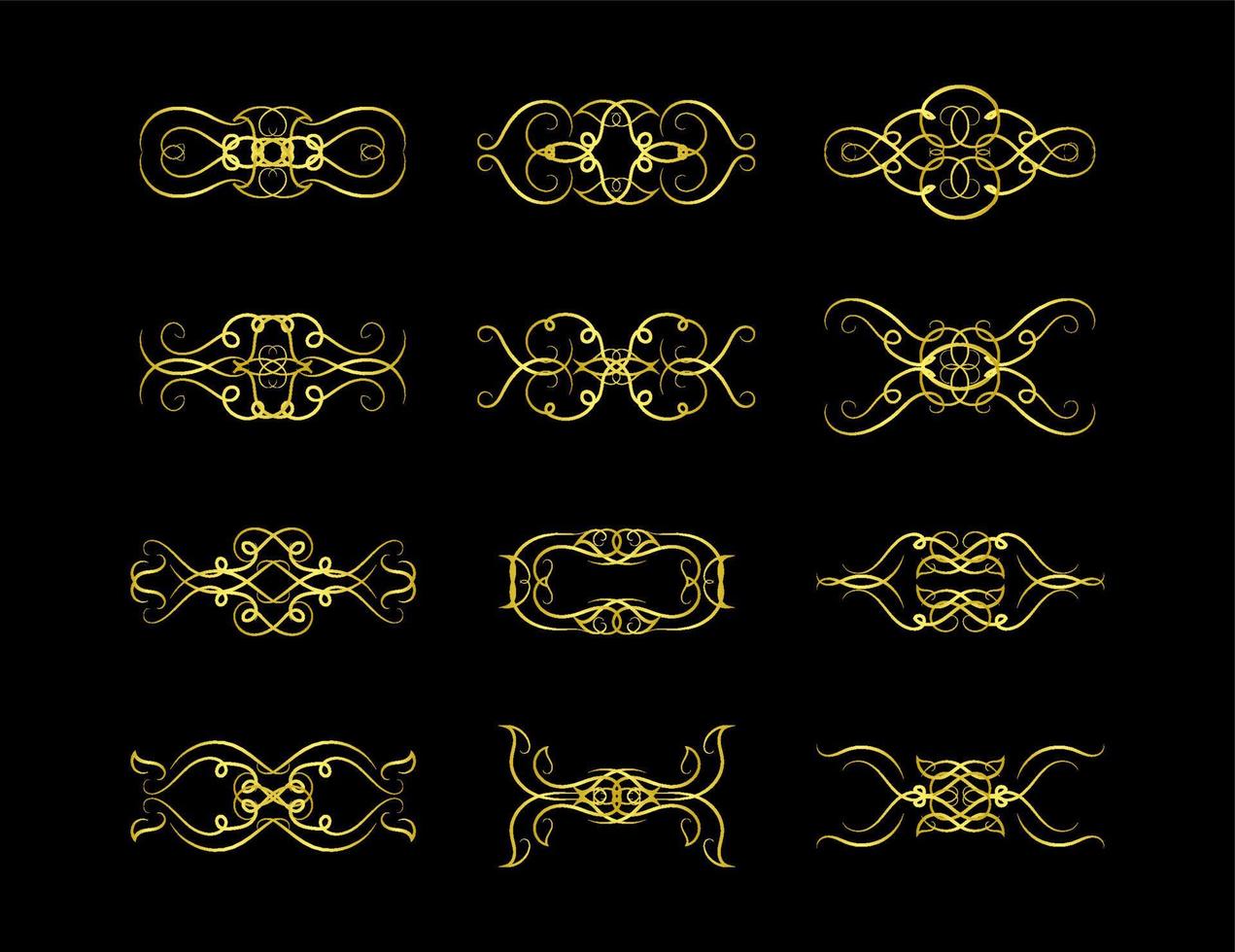 Gold Borders Elements Set Collection, ornament Vector