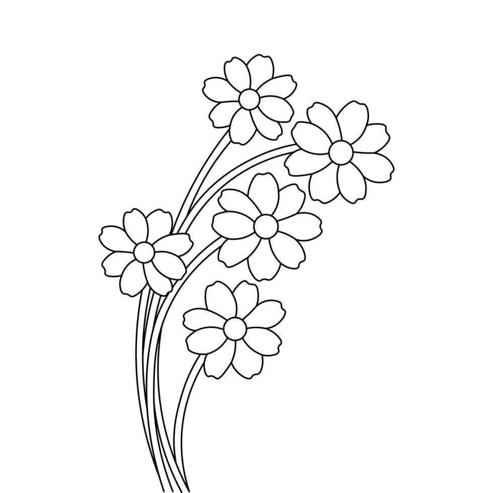 flower coloring page for book with line art design of black and white outline elements vector