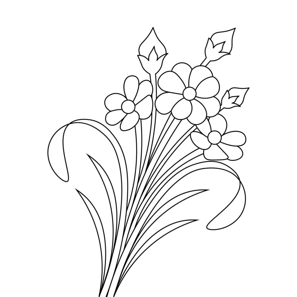 flower coloring page for book with line art design of black and white outline elements vector