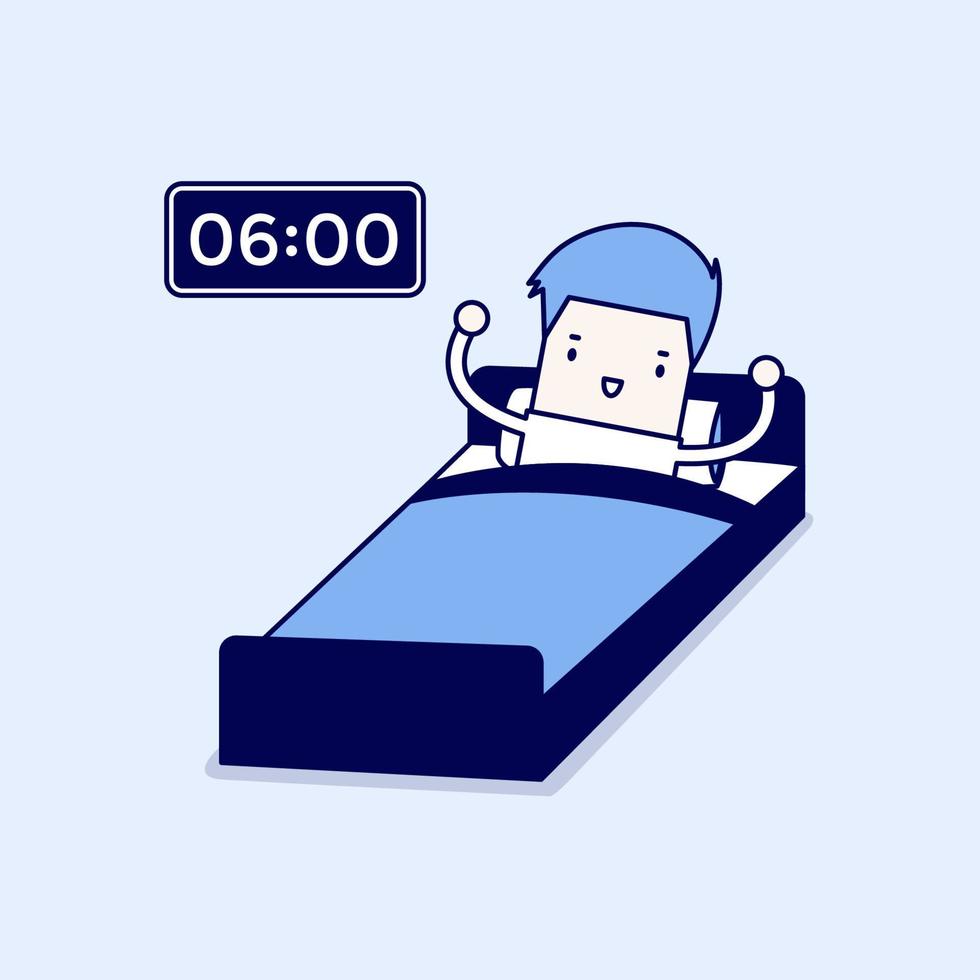 Businessman wake up early. Cartoon character thin line style vector. vector