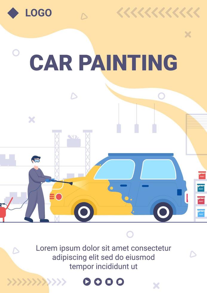 Car Painting Machine Flyer Template Flat Illustration Editable of Square Background Suitable for Social media or Web Internet Ads vector