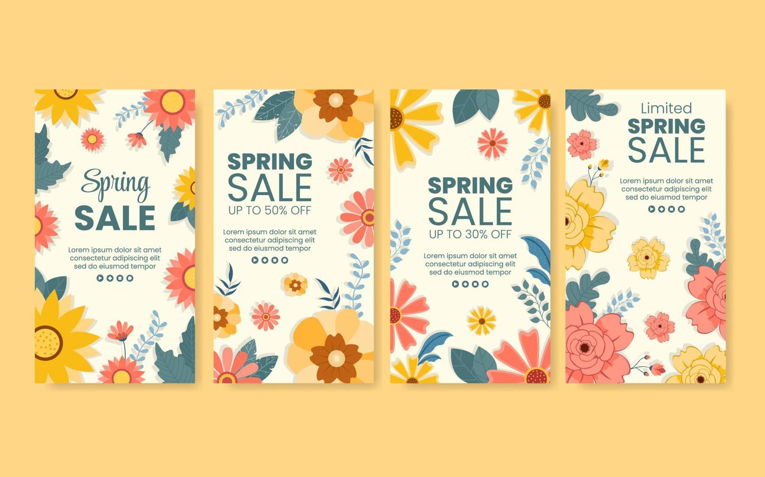 venta de primavera con plantilla de historias de flores en flor ilustración plana editable de fondo cuadrado para redes sociales o tarjeta de felicitación vector