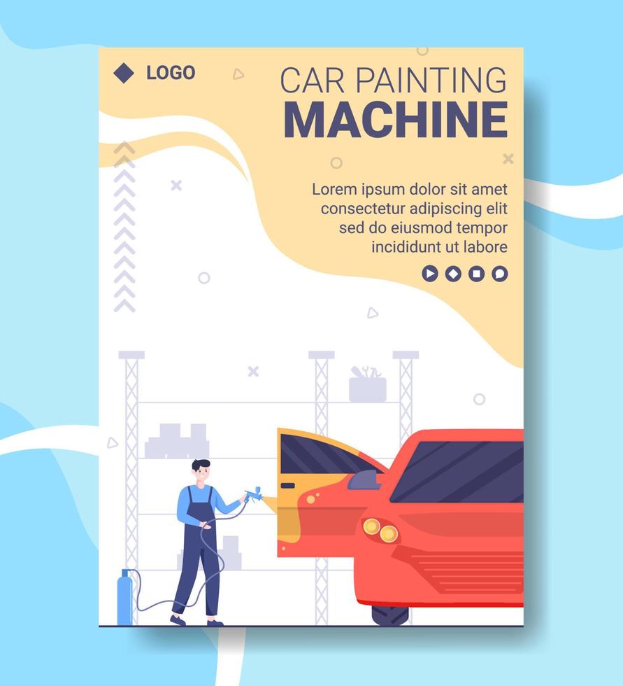 ilustración plana de plantilla de póster de máquina de pintura de automóviles editable de fondo cuadrado adecuado para redes sociales o anuncios web en Internet vector